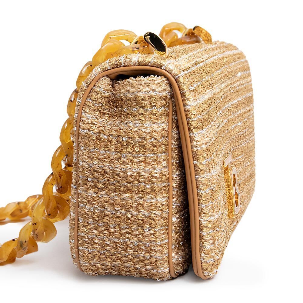 Burberry Effect Laura Chain Shoulder Bag Viscose Polyurethane Leather Beige - Picture 5 of 10